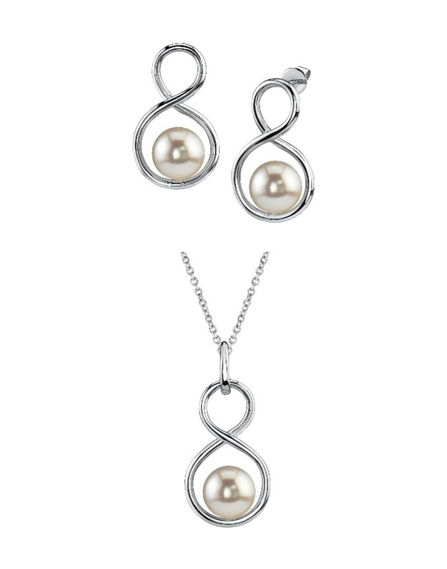 White Freshwater Pearl Infinity Pendant & Earring Set