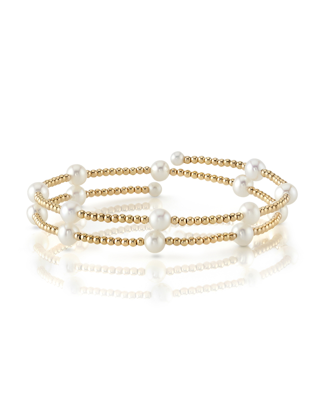 14K Gold White Freshwater Pearl Beaded Bangle Mae Bracelet - Third Image