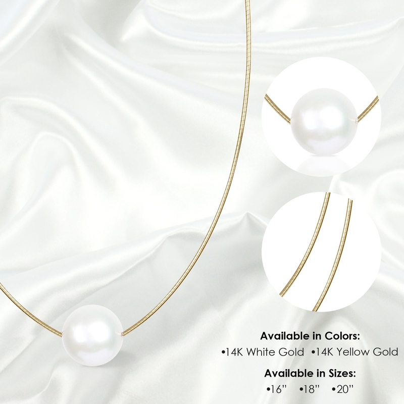 14K Round Omega Large 13mm Pearl Solitaire Necklace - Secondary Image