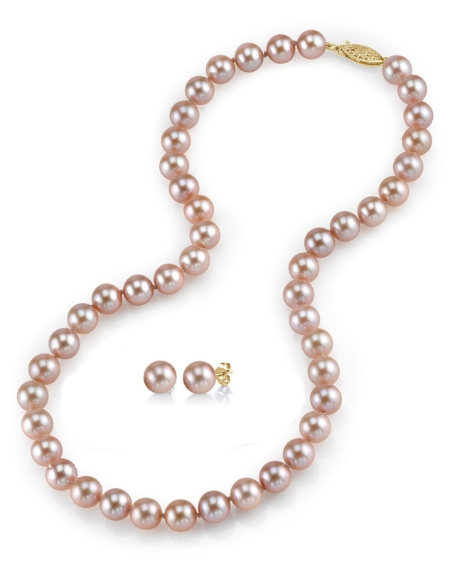 8.0-8.5mm Pink Freshwater Pearl Necklace & Earrings - Secondary Image