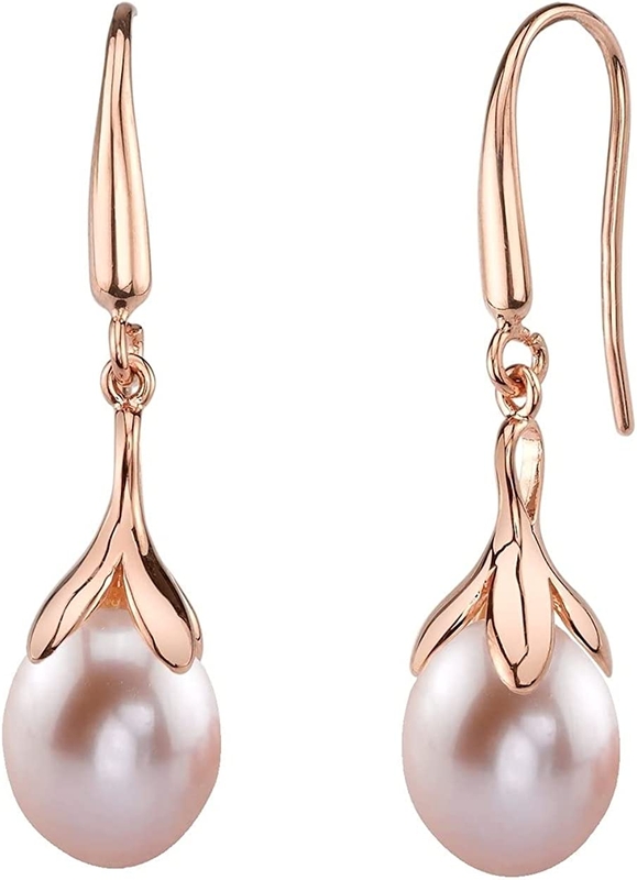 10-11mm Pink Freshwater Pearl Olive Drop Earrings