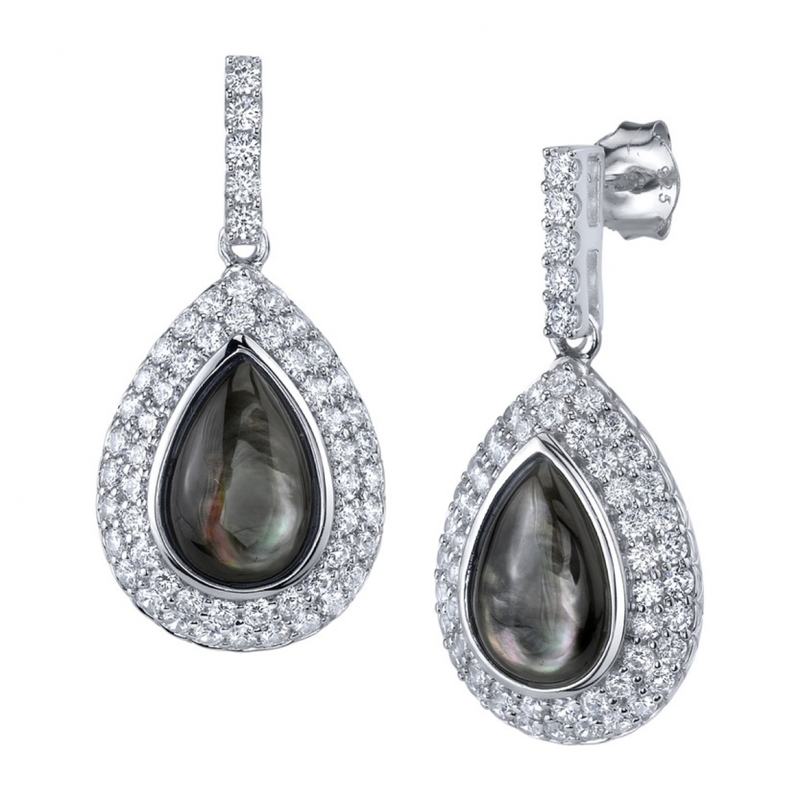 Black Mother of Pearl Cultured Pearl & Cubic Zirconia Earrings