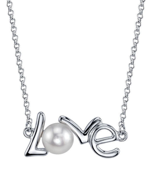 White Freshwater Cultured Pearl Love Pendant Necklace for Women