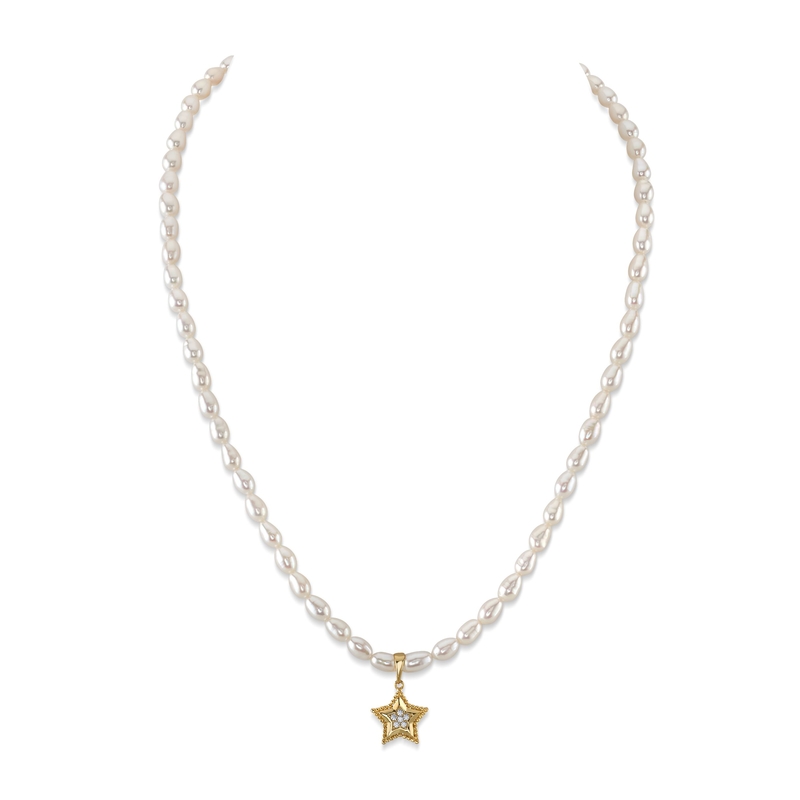 4.0-4.5mm White Freshwater Oval Pearl Star Necklace