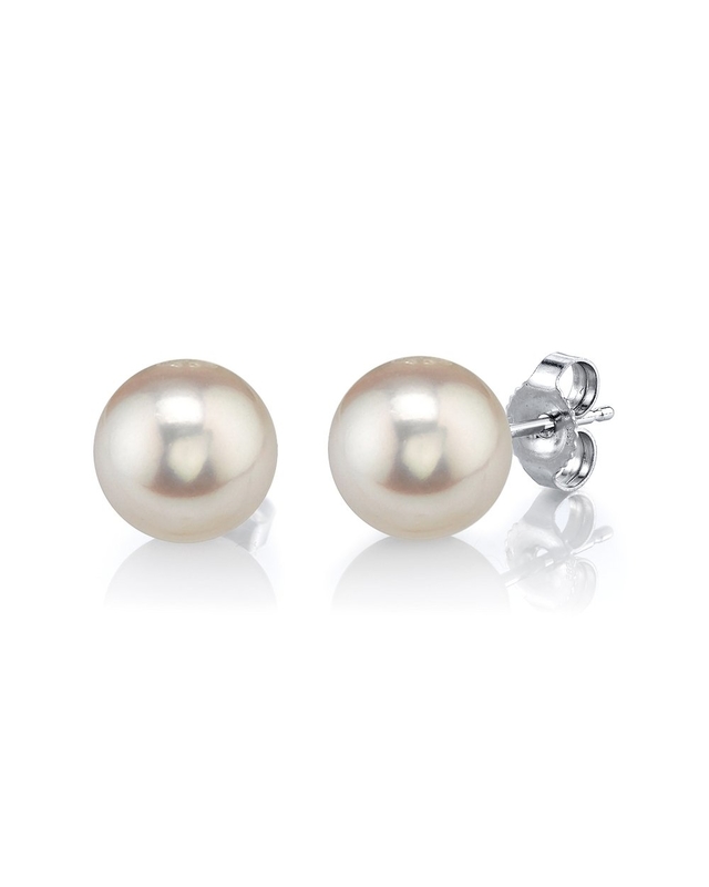 7mm White Freshwater Round Pearl Stud Earrings - Premiere Quality