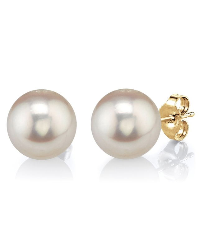 12mm White Freshwater Round Pearl Stud Earrings - AAAA Quality - Model Image