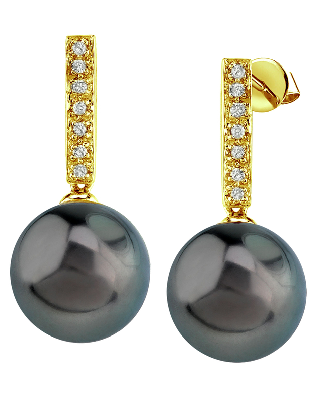 Tahitian South Sea Pearl Dangling Diamond Earrings - Secondary Image