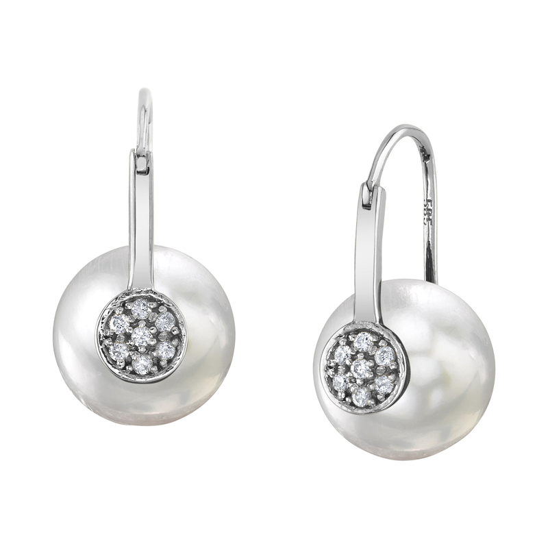 White South Sea Pearl & Diamond Huggie Vivian Earrings