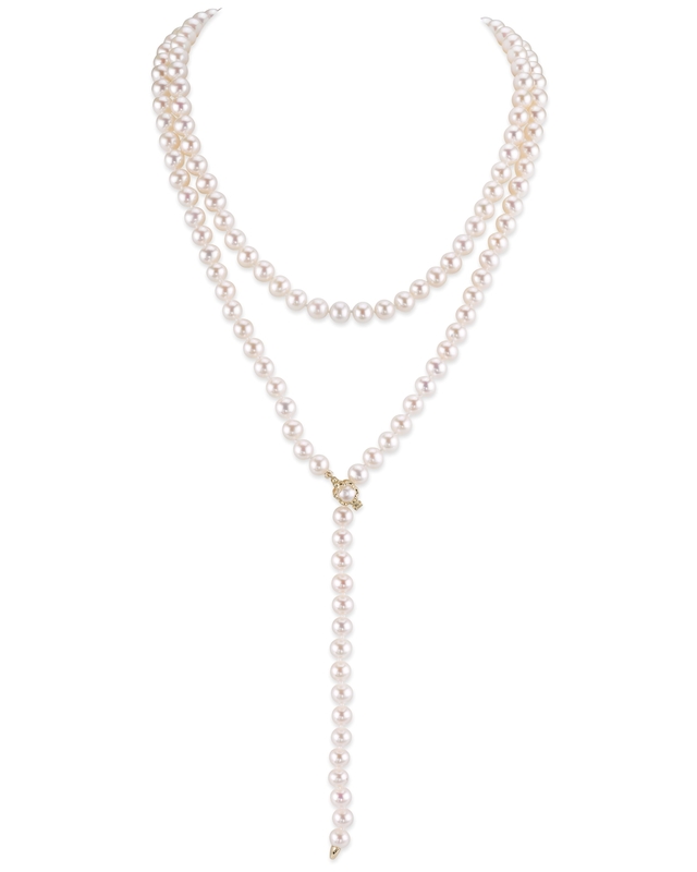 Japanese Akoya White Pearl Adjustable lariat Y-Shape 51 Inch Rope Length Necklace - AAA Quality - Third Image