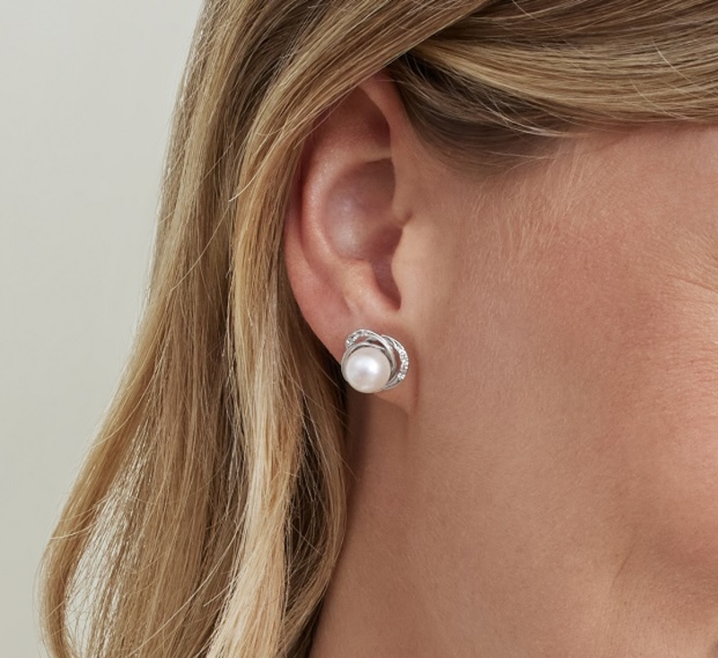White South Sea Pearl and Diamond Lexi Earrings - Model Image