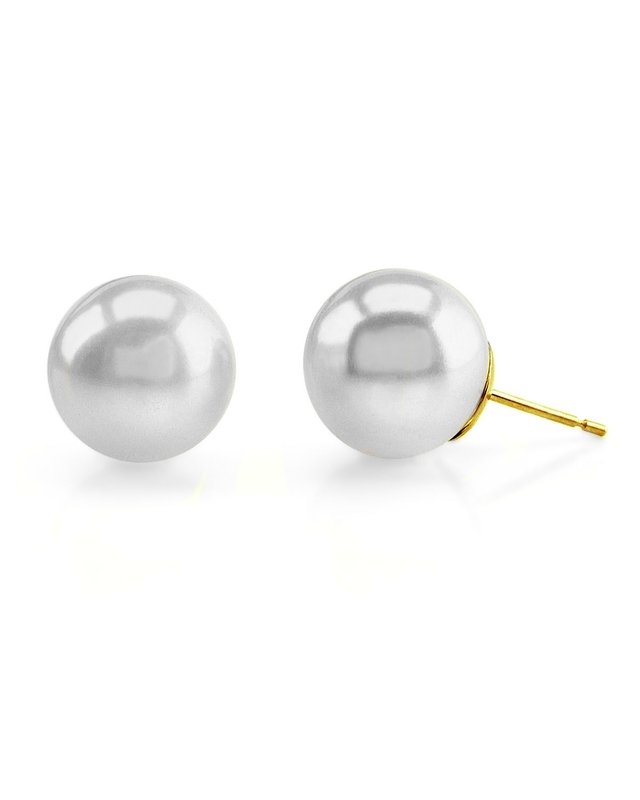 12mm South Sea Round Pearl Stud Earrings- Choose Your Quality - Model Image