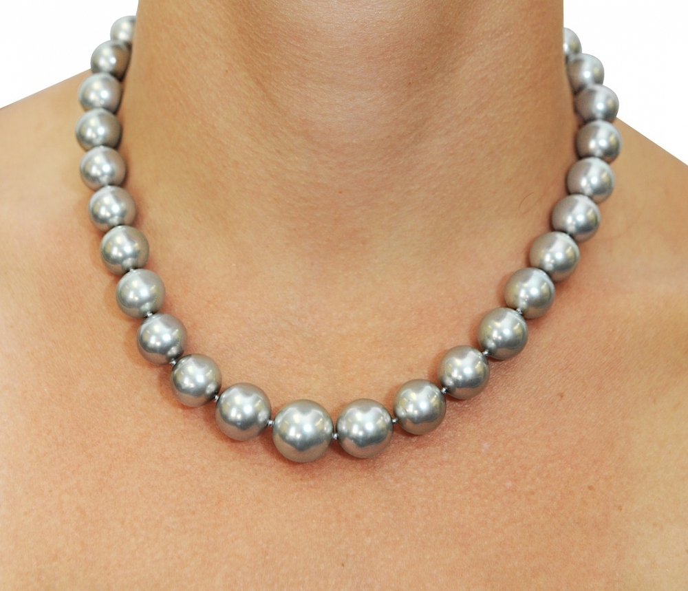 Mm Silver Tahitian South Sea Pearl Necklace Aaa Quality