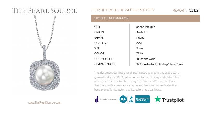 South Sea Pearl & Diamond Braided Pendant-Certificate