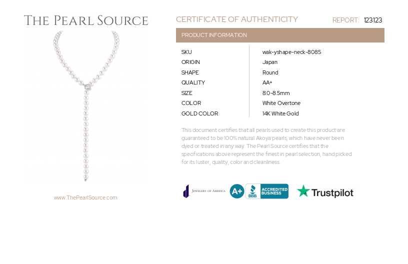 8.0-8.5mm Japanese Akoya White Pearl & Diamond Lariat Y-Shape Adjustable Necklace in Opera Length-Certificate