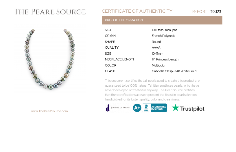 10-11mm Tahitian South Sea Pearl Pastel Multicolor Necklace - AAAA Quality-Certificate