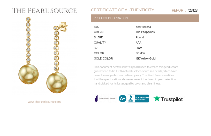 Golden South Sea Pearl & Diamond Serena Earrings-Certificate