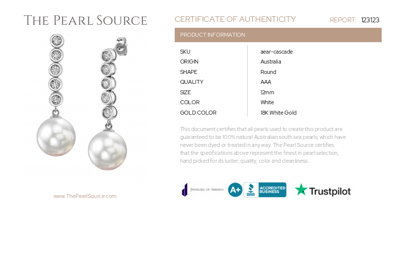 White South Sea Pearl & Diamond Cascade Earrings-Certificate