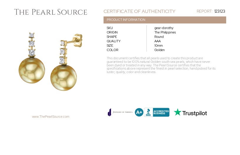 Golden Pearl & Diamond Dorothy Earrings-Certificate