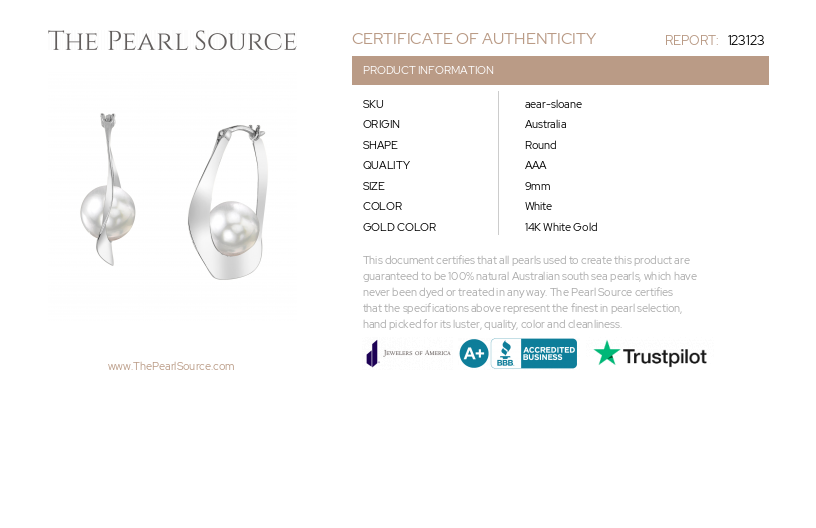 White South Sea Pearl Hoop Sloane Dangling Earrings-Certificate