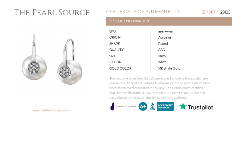 White South Sea Pearl & Diamond Huggie Vivian Earrings-Certificate