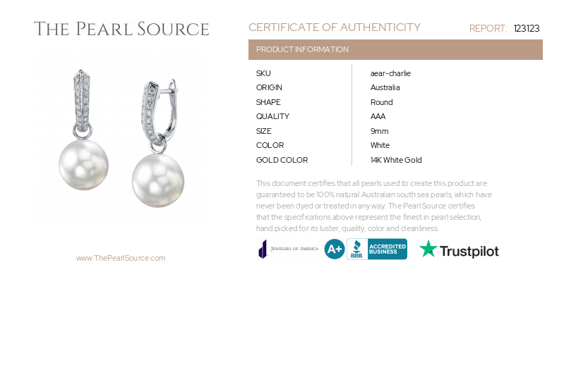 White South Sea Pearl & Diamond Charlie Earrings-Certificate